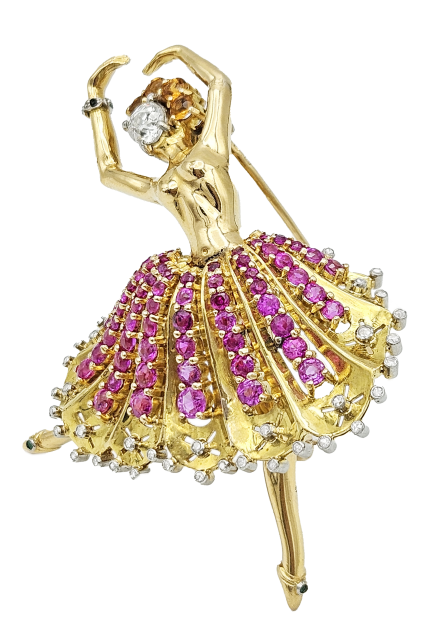Platinum, Gold  Diamond & Gemset Dancing Ballerina French Brooch